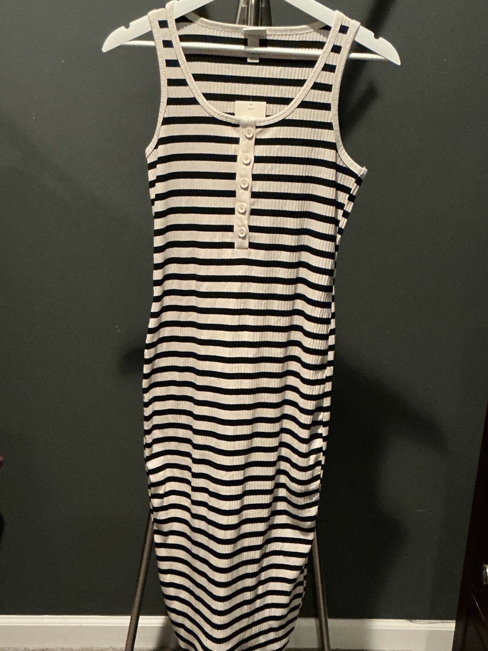 Black and White Striped Ribbed Tank Dress